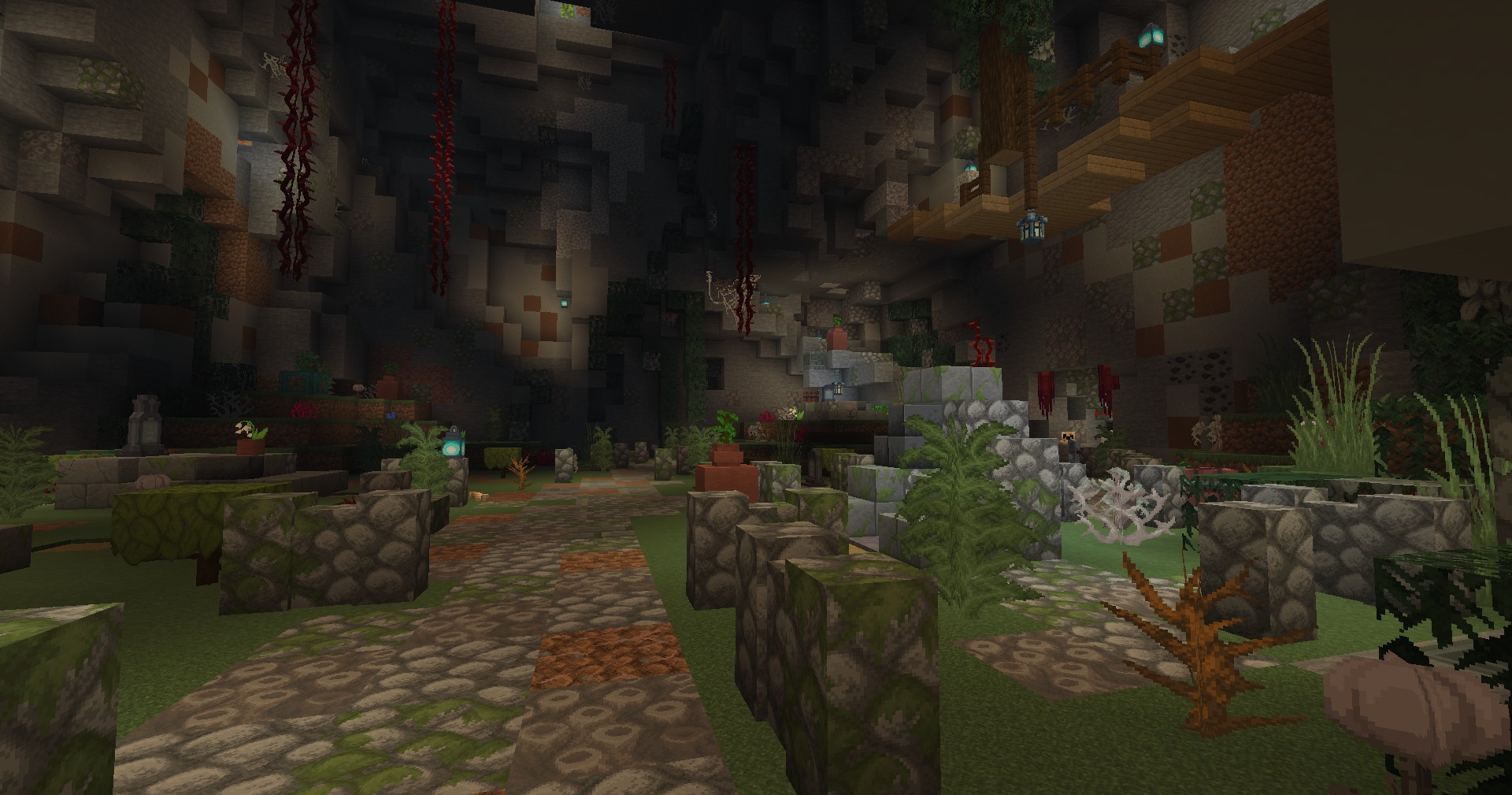 Der finstere Friedhof auf dem dacasa.net Minecraft-Server mit Grabsteinen. Du erreichst den Friedhof mit dem Befehl /friedhof